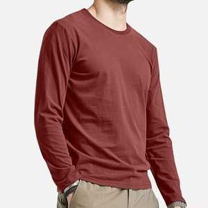 T-shirt à manches longues pour homme personnalisé, col rond, jersey en coton premium, tee-shirt uni, coupe classique, décontracté, basique, manches longues, OEM/ODM - Product Image 4