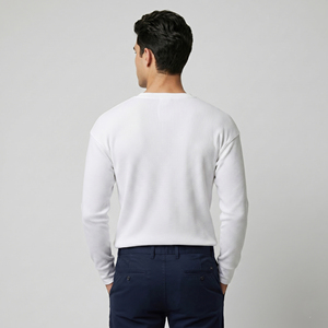 Men's Henley Waffle T-Shirt Summer Long Sleeve Henley Waffle Tee Shirts Men Windproof Button Up Waffle <b>TShirt</b> Mens - Product Image 2