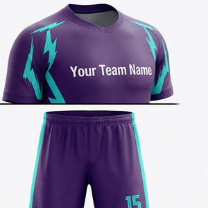 ชุดเสื้อฟุตบอลแบบซับลิเมชั่นสั่งทำพิเศษสำหรับผู้ชาย ลาย Teal Lightning ดีไซน์ 100% โพลีเอสเตอร์ ระบายอากาศได้ดี แห้งเร็ว คอวี แขนสั้น - Product Image 6