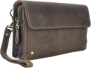 Brown Leather Clutch <b>Wallet</b> with <b>Zip</b> Around Closure and Adjustable Strap - Product Image 2