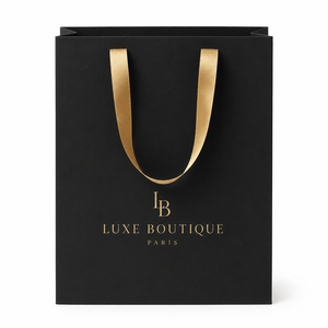 Sac de shopping en papier noir de luxe avec poignées en ruban doré, taille moyenne, emballage cadeau haut de gamme - Product Image 4