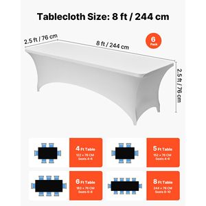 Set di 6 Copritavoli Rettangolari Bianchi in Spandex da 8 Piedi, Lavabili e Antipiega, Elasticizzati per Eventi e Decorazioni da Tavola - Product Image 4