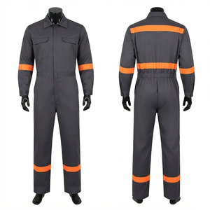 Overol de Trabajo Premium de Sarga de Mezcla de Algodón de 240 GSM, Gris Oscuro y Naranja, Certificado CE, Impermeable, con Cinta Reflectante y Logotipo Personalizado - Product Image 1