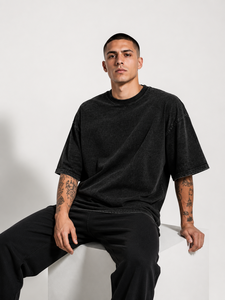 เสื้อยืดคอตตอน 240 GSM สโนว์วอช หนัก ทรงเฮฟวี่เจอร์ซีย์ แบบดิสเทรส ผ้าดิบยืดก่อนซัก ทรงวินเทจ ขายส่ง เสื้อยืดคอตตอนหนา - Product Image 3