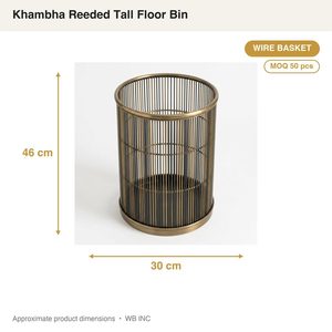 Cesta de alambre de hierro hecha a mano de 30 cm con rayas de latón carbón, cesto alto de piso con diseño Khambha para decoración del hogar, hoteles y bodas - Product Image 3