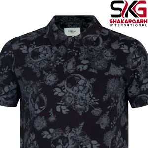 <b>Men's</b> Short Sleeve Polo <b>Shirt</b> Floral <b>Skull</b> Print Knitted Regular Fit Casual Golf Tee OEM Custom Logo - Product Image 3