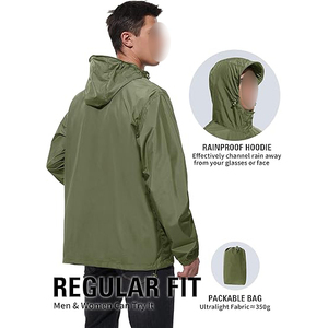 Chaqueta Cortavientos Impermeable con Capucha para Hombre, Color Verde Oliva, Informal, para Primavera, para Actividades al Aire Libre, Ligera, de Poliéster, Corte Regular - Product Image 2
