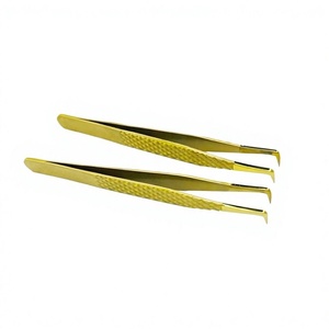 Pince à épiler de précision pour extensions de cils, avec pointe en plasma doré, revêtement en poudre jaune, anti-magnétique et anti-statique, pour volume et pointe. - Product Image 6