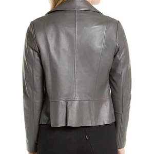 Abrigo Gris de Cuero Genuino Transpirable y Cortavientos, Estilo Urbano, con Cuello Solapa, Cremallera Asimétrica y Bolsillos Laterales con Cremallera, Corte Ajustado - Product Image 4