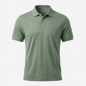 Polo en piqué de coton vert à manches courtes pour homme, décontracté, respirant, coupe classique, design tricoté uni - Product Image 1