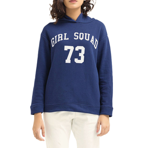 Sudadera con Capucha Estilo Universitario Azul Marino para Mujer, con Estampado de Letras y Números, de Algodón, Oversize, para Otoño e Invierno - Product Image 2