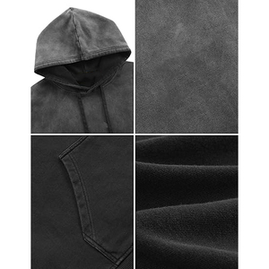 Sweat à capuche unisexe double couche, délavé à l'acide, doublure gaufrée, épaisseur hiver, rouge vintage vieilli, 500g, fermeture éclair intégrale, thermique - Product Image 6