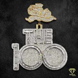 Collier Hip Hop 'the 100' avec pendentif rond taille brillant, serti de diamants de laboratoire, plaqué rhodium, certifié GIA, cadeau pour homme - Product Image 1