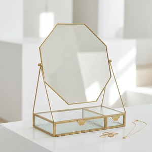 Luxury Brass and Glass Jewelry Organizer with Mirror and Drawers for Jewelry Storage & Decoration - Product Image 1