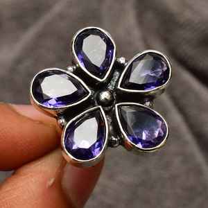 Anillo de Flor de Amatista Hecho a Mano, Plata de Ley 925, Joyería con Piedra de Nacimiento, Gema Natural Púrpura, Anillo para Mujer - Product Image 4