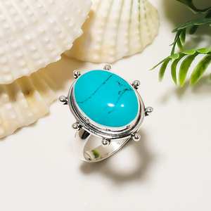 Anillo de plata con piedra turquesa de forma ovalada, plata de ley 925, joyería hecha a mano, regalo para mujeres y niñas. - Product Image 5