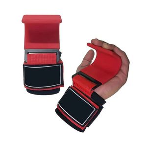 Red High-Density SBR Neoprene Non-Slip Adjustable Weightlifting Hooks Solid Steel <b>Plate</b> Grip Straps Powerlifting Hook Fitness - Product Image 2
