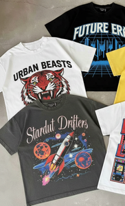 Camiseta de punto personalizada con estampado animal de diamantes de imitación, lavado ácido vintage, cuello redondo, algodón 100% de alto gramaje, estampado DTG, corte regular - Product Image 3