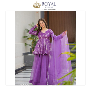 Exportateur indien proposant des ensembles sharara de haute qualité en soie et organza, comprenant un haut, un bas et un dupatta, pour les occasions de fête et les festivals. - Product Image 4