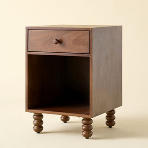 Modern Teak <b>Wood</b> Nightstand 1 Drawer Bedside Table <b>Storage</b> Cabinet - Product Image 1