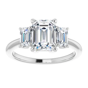 Trio <b>Emerald</b>-Cut Moissanite Geometric <b>Ring</b> 925 Sterling <b>Silver</b> Gold Plated Certified Three Stone Luxury Engagement Wedding - Product Image 1