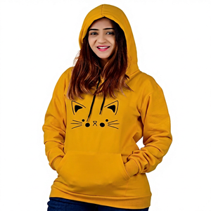 Sweat-shirt à capuche rose à motif de chat unisexe, en polaire surdimensionné, décontracté, pour l'automne - Product Image 2