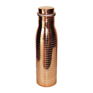 Pure Copper Water <b>Bottle</b> Dual Finish <b>Brushed</b> Matte Top Hammered Base Leakproof Ayurvedic Health <b>Bottle</b> - Product Image 3