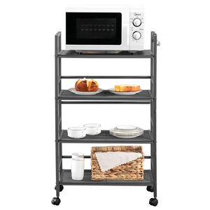 Scaffale in Ferro a 4 Ripiani Hodely, Stile Industriale Rustico con Ruote, Grigio RT - per Uso Generico - Product Image 1