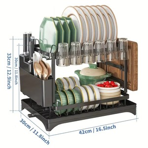 Escurridor de platos de metal resistente al óxido, ideal para el uso diario en la cocina, escurridor de platos de metal elegante con diseño contemporáneo. - Product Image 1