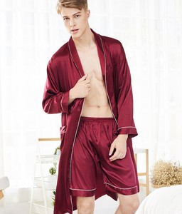 Pyjama et pantalon de nuit en satin vert pour homme, en polyester/coton tricoté, couleur unie, doux pour l'hiver, vêtement d'intérieur estival, col en soie glacée - Product Image 4