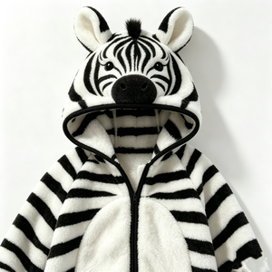 Pelele de cebra personalizado con forro polar para el frío, pelele de cebra de peluche a rayas blancas y negras para bebé, pelele de cebra suave para dormir - Product Image 1