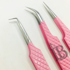 Juego de Pinzas para Extensión de Pestañas de Color Rosa Claro Personalizables de Última Tendencia, Puntas de Fibra Disponibles, Estilo de Patrón de Diamantes, Punta Antideslizante - Product Image 6