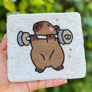 Cartoon Beaded Eco-Friendly Durable Fitness Pouch Gym Workout Dumbbell Bear Coin <b>Purse</b> Sequin Multicolor Sporty Zipper Bag <b>Cute</b> - Product Image 4