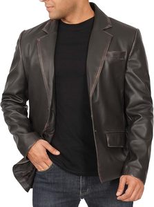 Classic Two Button Men's Genuine <b>Leather</b> <b>Jacket</b> OEM Customized Stylish <b>Blazer</b> Available at Wholesale Rates - Product Image 2