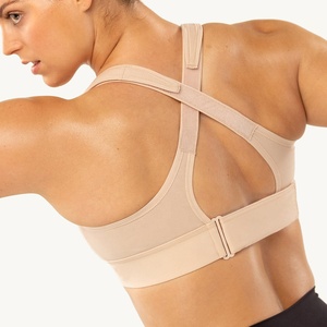 Sujetador deportivo beige para mujer con cremallera frontal y tirantes ajustables, diseño transpirable de alta sujeción - Product Image 2