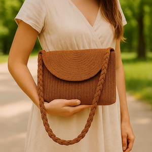 Sac à main en coton tressé bohème fait main avec logo pour femmes |   Housse d'épaule tissée écologique avec fermeture éclair pour soirée et usage quotidien - Product Image 5