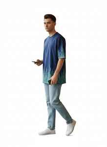 Camiseta Cyber-Green Flame Gradient de Corte Regular, Estilo Urbano, Impresión por Sublimación, Secado Rápido, Transpirable, Tejido Grueso, Color Esmeralda, 100% - Product Image 4