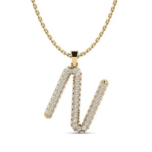 Colgante con Letra N de Plata 925, Moissanita y Diamante, Corte Brillante Redondo, Engaste de Garras, Unisex, Estilo Hip Hop, Regalo - Product Image 1