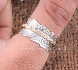 Bague tournante anti-stress en argent sterling 925, motif fleur de mariage, pour femme, bijoux en gros - Product Image 5