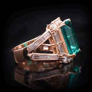แหวนมรกตทรงสเตทเมนท์ เงินแท้ 925 ชุบทอง 14K แหวนค็อกเทลพลอยสีเขียวหรูหราสไตล์วินเทจ - Product Image 6