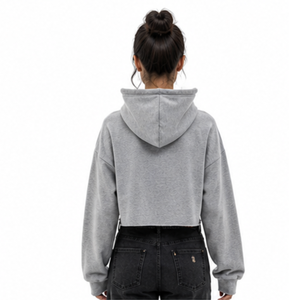 Women Autumn Printed Grey Cropped Hoodie Cute <b>Ear</b> Detail Sweatshirt Breathable Lined Soft Cotton Pullover Short Length - Product Image 5