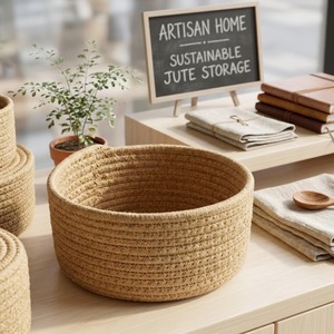 Minimal Set Of 3 Brown Macrame <b>Baskets</b> Suitable For Home Organizer Bathroom Kitchen And Aesthetic Storage Solution From India - Product Image 5