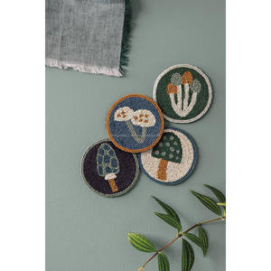 Nature Theme Beaded Embroidered Durable Canvas <b>Coasters</b> Mushroom Tree Design 300mm Diameter Drink <b>Coaster</b> <b>Set</b> Decorative Mat - Product Image 5