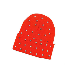 VIENNA INDUSTRY Unisex Rhinestone <b>Beanie</b> <b>Hat</b> White <b>Wool</b> Blend Knit Street Style Elegant Dot Pattern Winter Warm Casual Adult - Product Image 3
