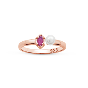 Anillo fino estilo Toi Et Moi con rubí y perla de agua dulce, 100% plata de ley 925 pura, minimalista, para uso diario de mujeres. - Product Image 6
