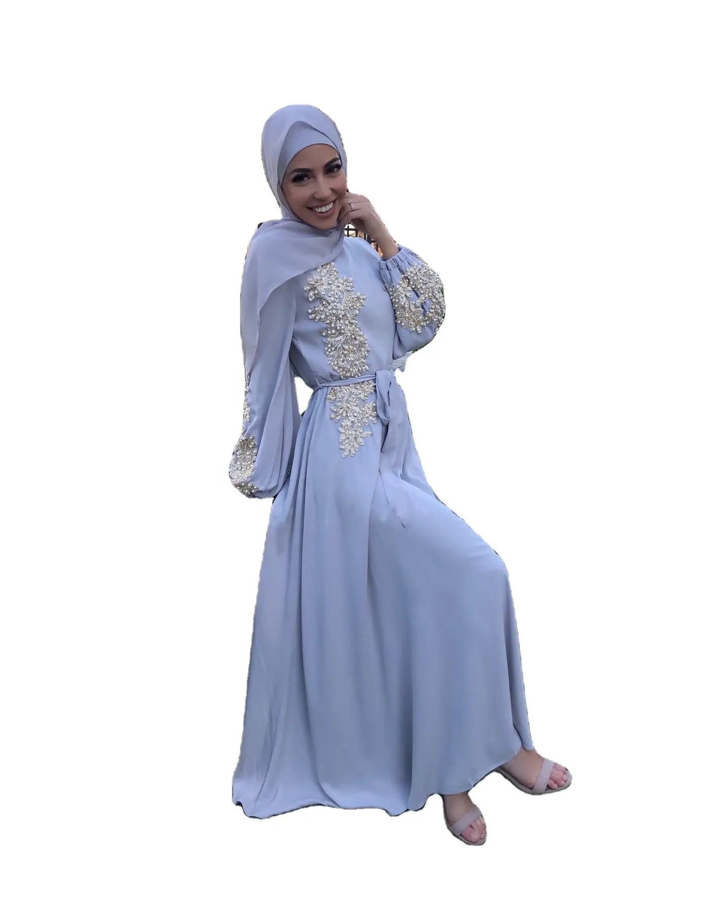 Abaya Embroidered Muslim Long Dress Women Pearls Kaftan Abayas Robe Femme Dubai Hijab Islamic Clothing Abaya 2023