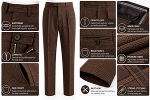 Pantalon habillé décontracté pour homme de qualité supérieure, anti-plis, sur mesure, respirant, taille mi-haute, fermeture éclair, 100 % coton - Product Image 5