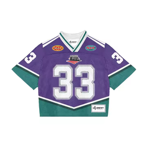 OEM ODM Men's <b>Plus</b> <b>Size</b> Retro Cropped <b>Mesh</b> American Football Jersey Custom Logo Printed Short Sleeve Custom Colors Boxy Style - Product Image 5