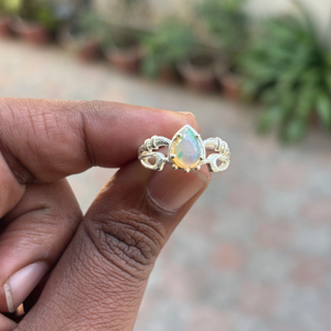 <b>Opal</b> Engagement Gift Statement <b>Ring</b> 925 Sterling <b>Silver</b> Peace Shape Cut AAA Quality Handmade Bezel Setting Classic Vintage Style - Product Image 1