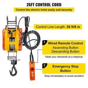 Polipasto de cadena eléctrico de 230kg de capacidad 507lbs/30m Cuerda de alambre de acero Control remoto Grúa aérea 110 voltios 1 Fase 98ft/30m Cabrestante - Product Image 5